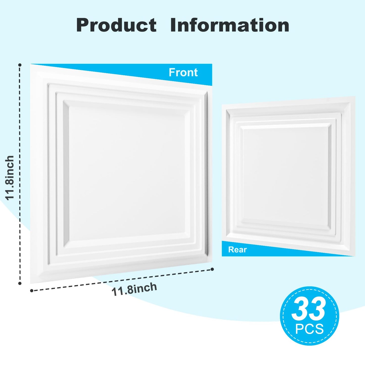 Art3d 33-Pack 3D Textured Accent Wall Panel for Interior Décor, Waterproof PVC Decorative Wall Paneling for Living Room Bedroom Gaming Room Office, 11.8"x11.8" Cover 32.Sq.Ft., White