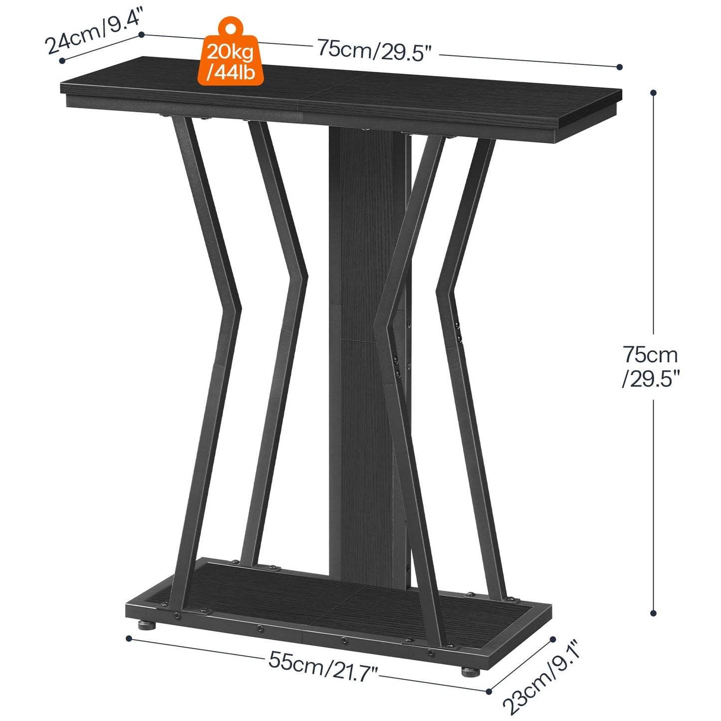 HOOBRO Narrow Console Table, 29.5" Small Entryway Table with Storage, 2-Tier Sofa Table Behind Couch, Modern Style, for Living Room, Hallway, Foyer, Bedroom, Black BB66XG01
