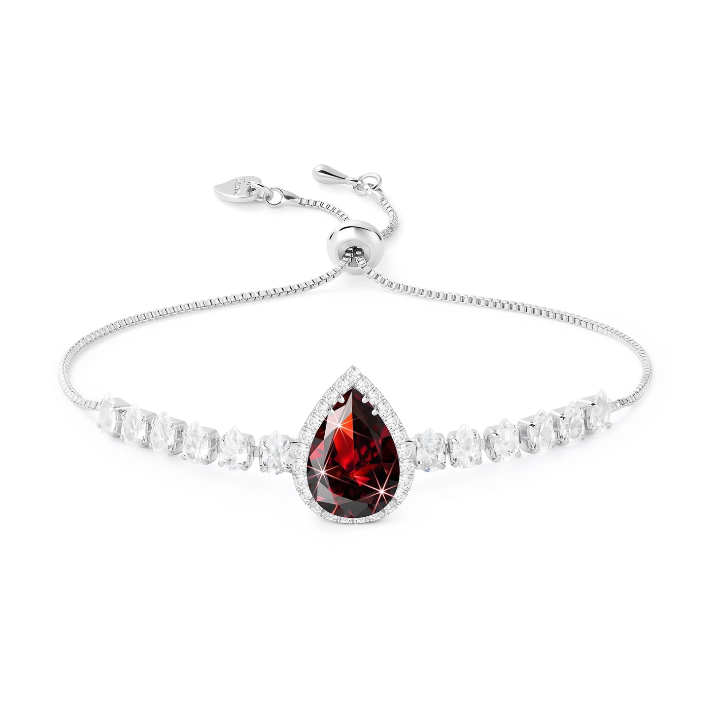 Linawe Red Crystal Imitation Diamond Charm Silver Bracelets for Women, Garnet Rhinestone Birthstone Moissanite Cubic Zirconia Chain Bracelet Set, Prom Costume Wedding Jewelry