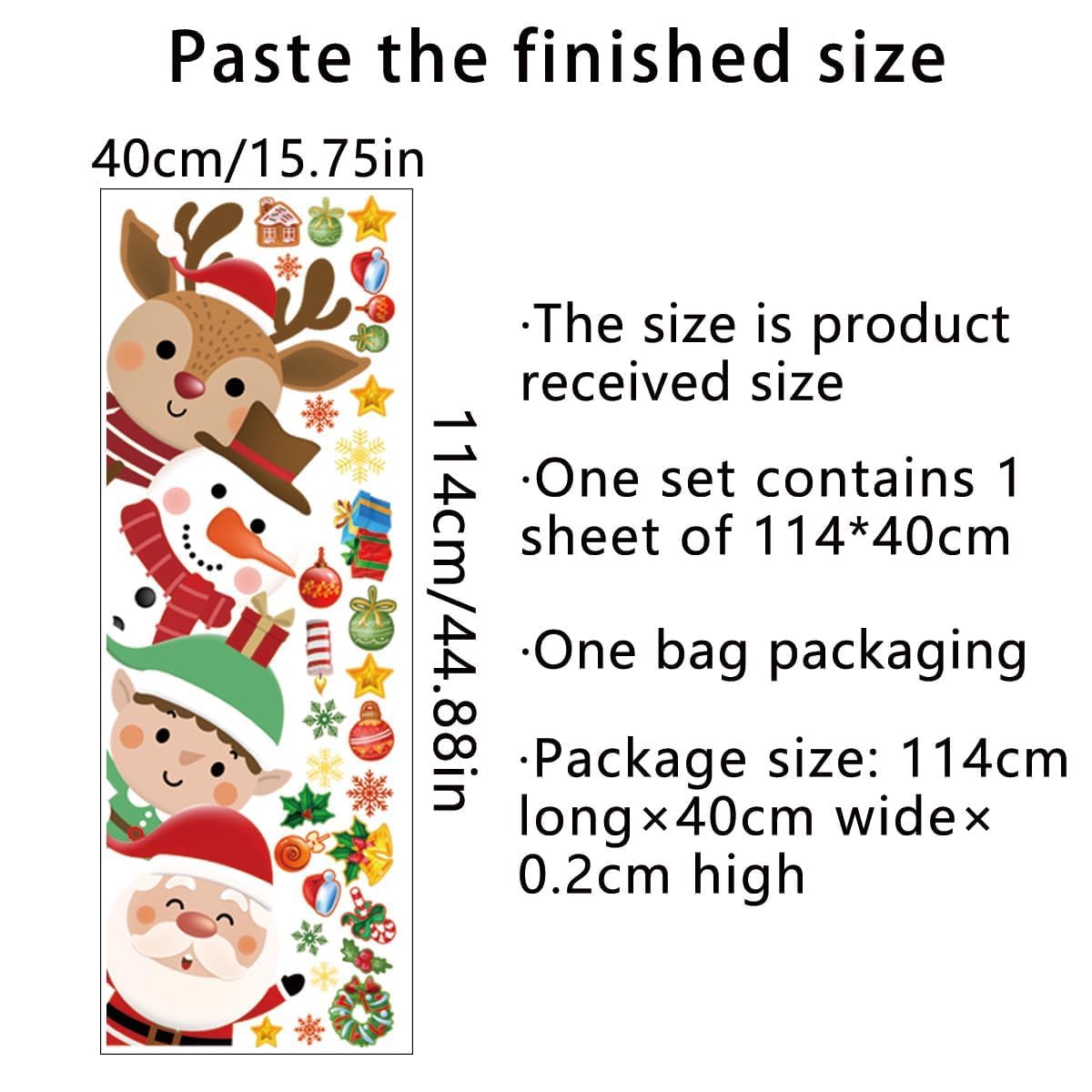 44.88 x 15.75 Inch Christmas Door Decals Christmas Santa Claus Elk Snowman Door Sticker Decor for Holiday Christmas Kids Baby Nursery Playroom Bedroom Classroom Kindergarten Holiday Wall Decor