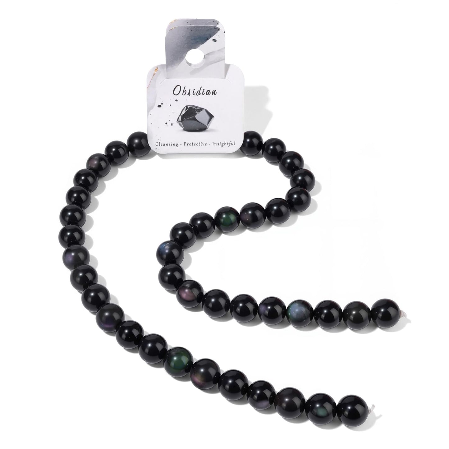 40pcs 10mm Natural Obsidian Gemstone Beads Healing Crystal Round Loose Stone Beads for Jewelry Making, Crystal Stone Beads for Bracelets Necklace Earrings Making