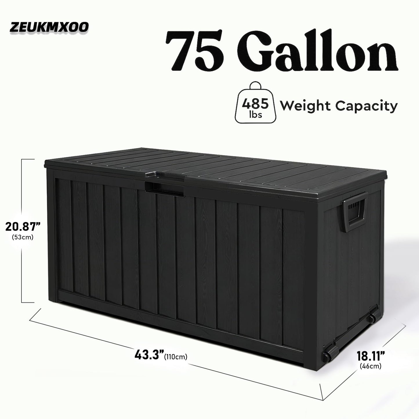 ZEUKMXOO 75 Gallon Outdoor Storage Box Waterproof,350LBS Lockable Patio Storage Box for Patio Cushions,Garden Tools and Tools Storage,Outside Storage Box-Black