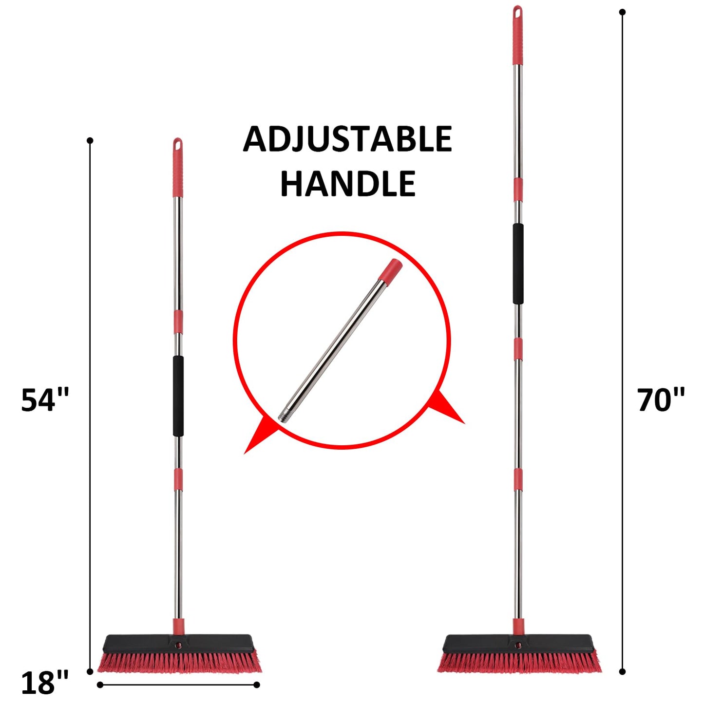 Honclea 18” Push Broom with 70” Adjustable Handle - Heavy Duty Outdoor Broom for Shop, Garage, Driveway, Patio, Yard & Deck Cleaning