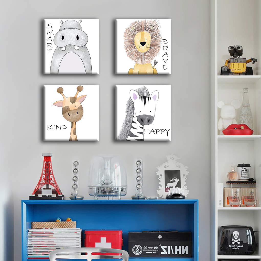 Oreichar Art Kids Wall Art Inspirational Quotes Canvas Print Safari Animals Painting Picture for Nursery Baby Children's Room Bedroom Decoration (12"x12"x4pcs)