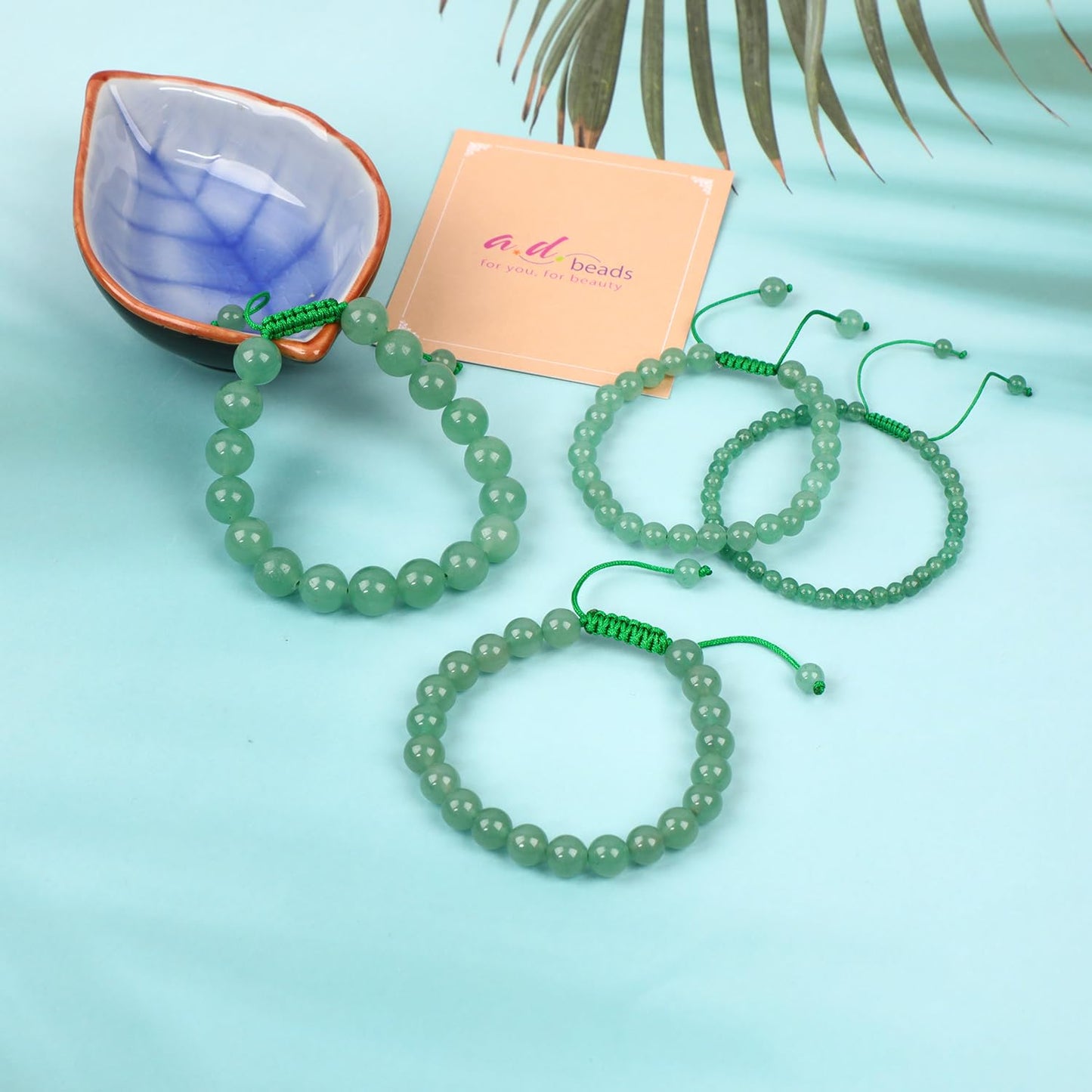 AD Beads 8mm Green Aventurine Bracelet - Stone of Create Opportunity - Handmade Natural Stone Crystal Bracelet with Adjustable Macrame String - Yoga Healing Power Energy Gifts for Men and Women