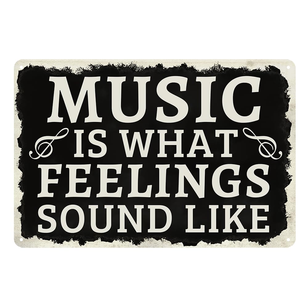 Cenacle Music Is What Feelings Sound Like Tin Sign 8x12 Inches Art Deco Rectangular Wall Mount Black Music Studio Decor