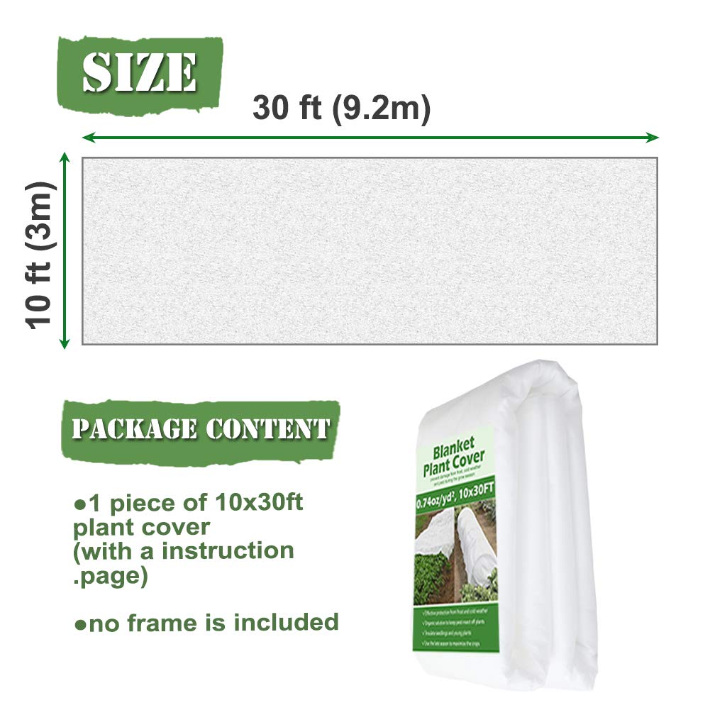 Plant Covers Freeze Protection 10 ft x 30 ft Floating Row Cover 0.9oz/yd² Garden Fabric Plant Cover for Winter Frost/Sun Pest Protection (10FT X 30FT)