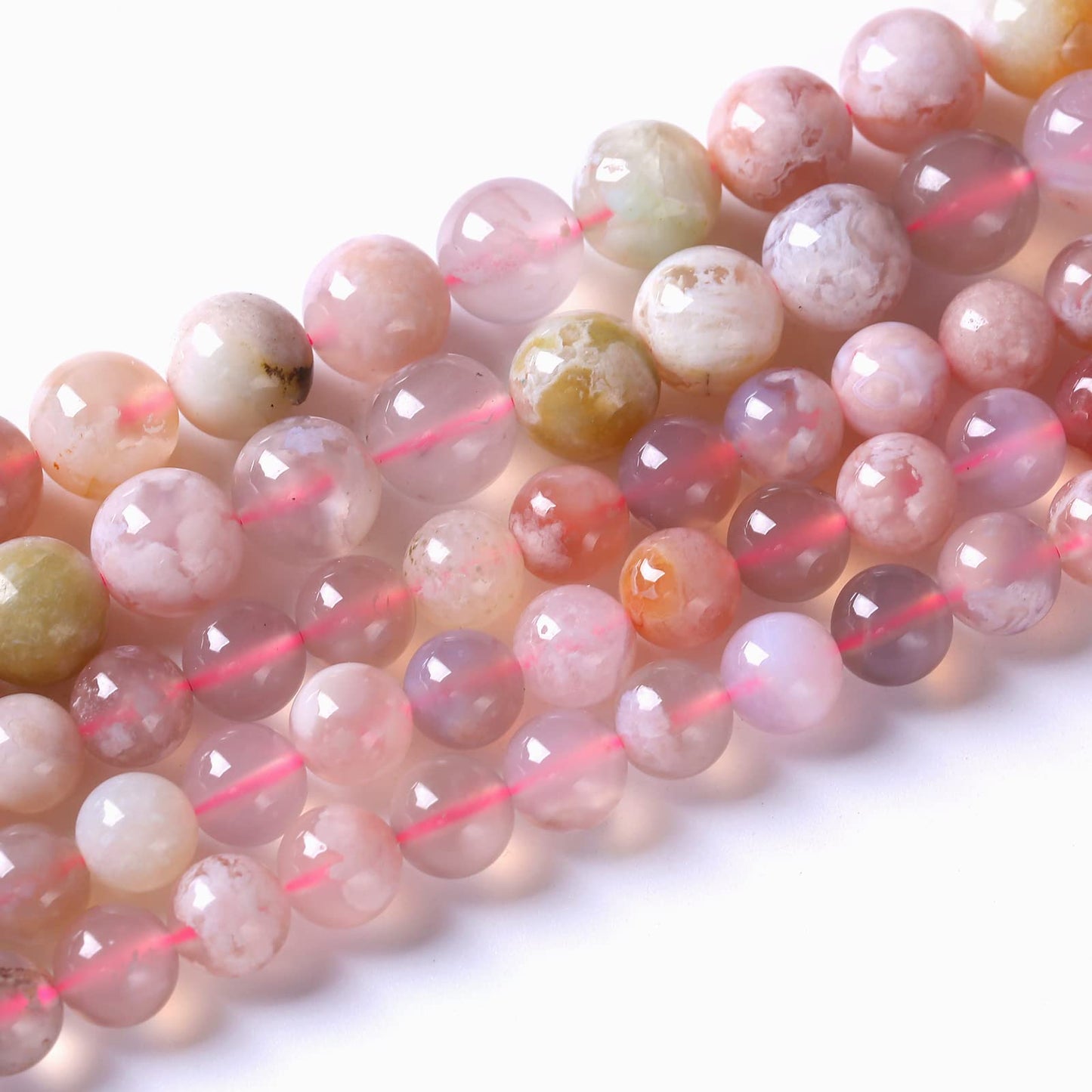 36pcs 10mm Natural Sakura Agate Stone Beads for Jewelry Making Round Loose Stone Beads DIY Bracelet Necklace Earrings 15" (Sakura Agates, 10mm)
