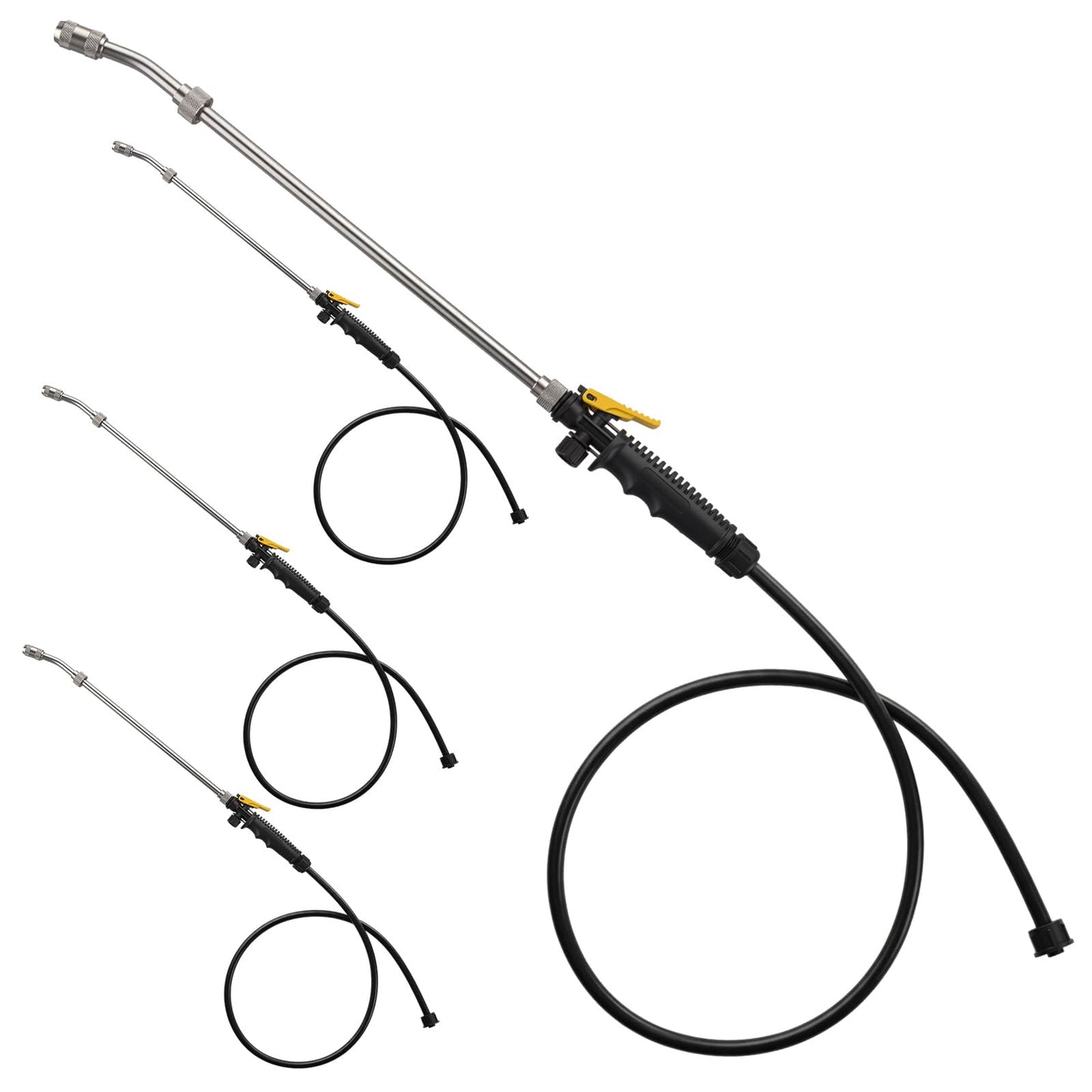 Dunkive 4 Pack Replacement Sprayer Wands with Hoses Compatible with Ryobi 24 Inch Pump Sprayer Part with Adjustable Nozzle Trigger Wand Match 3/8'' Hose Universal Stainless Steel Water Spray Parts