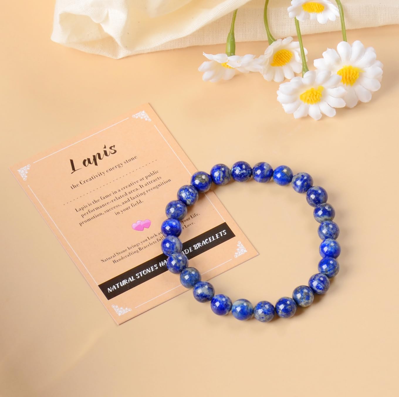 AD Beads Handmade Gemstone Stretch Elastic Bracelet Crystal Healing Reiki Nature's Beauty and Spiritual Essence Unisex (10mm, Lapis Lazuli)