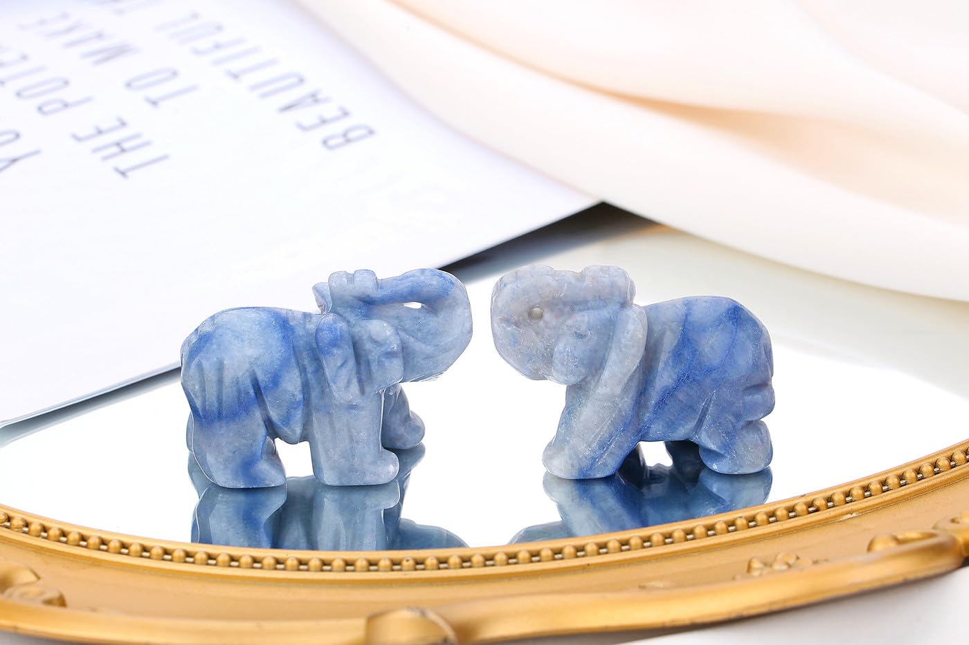 QINJIEJIE Blue Aventurine Crystals Elephant Decor Cute Desk Stones Polished Figurine Natural Gemstones Luck Decoration Home Room Office Pocket Hippie Decor Meditation Spiritual Gift for Women