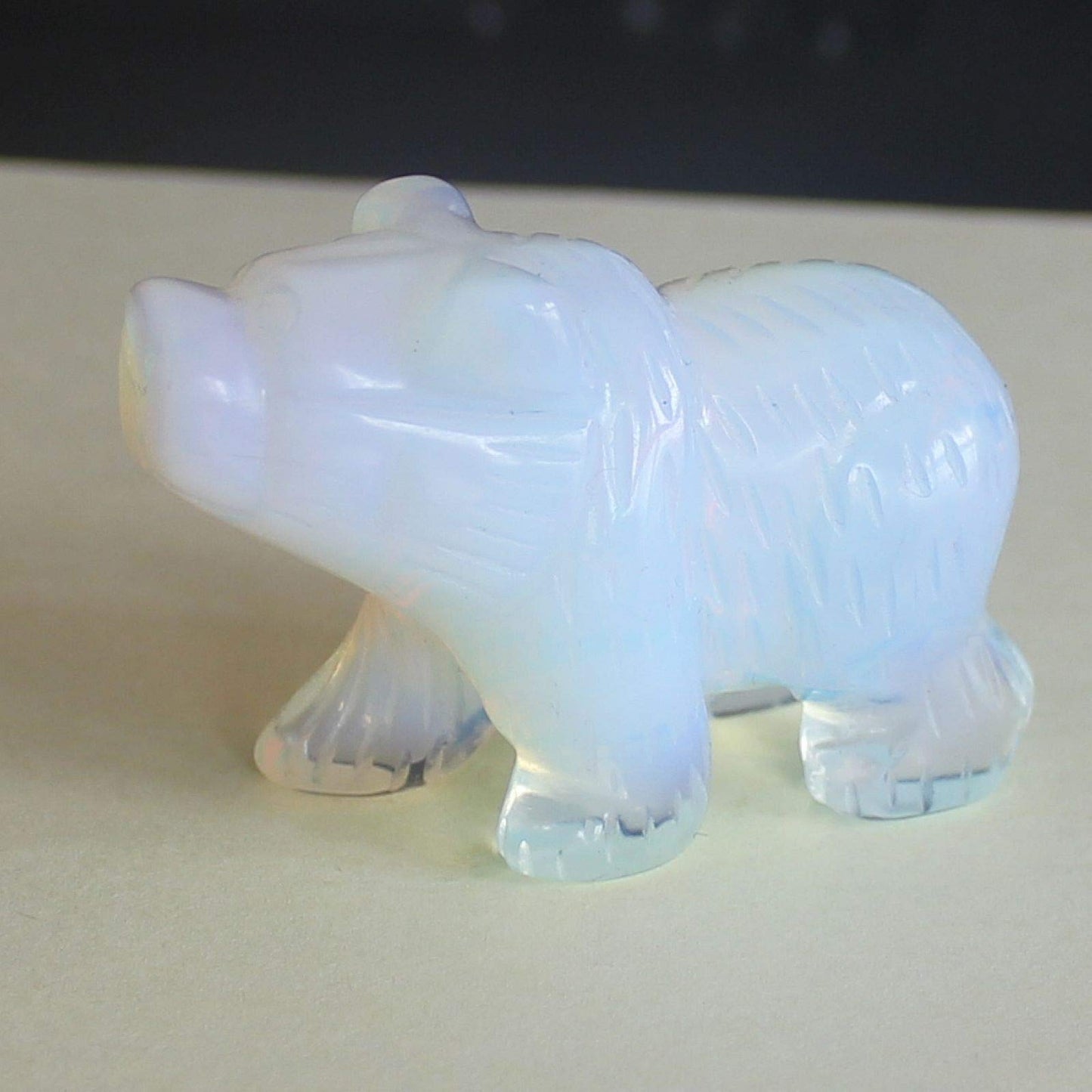 HLbshi Hand Carved Gemstone Crystal Bear Figurine Animal Statue Carving Office Home Decor Collections 2'' (White opalite)