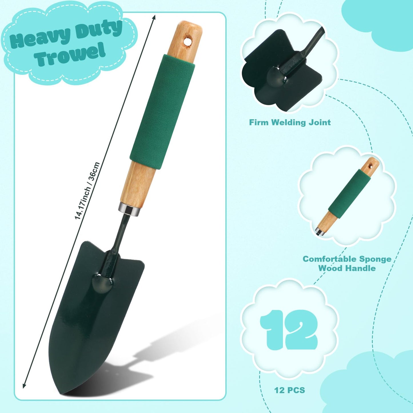 Lasnten 12 Pcs Small Gardening Tool Shovel Digging Trowel Wood Handle 14 Inch Garden Flower Planting Tool for Community Lawn Farm Flower Seed Plant Planting Weeding Indoor Plant Care