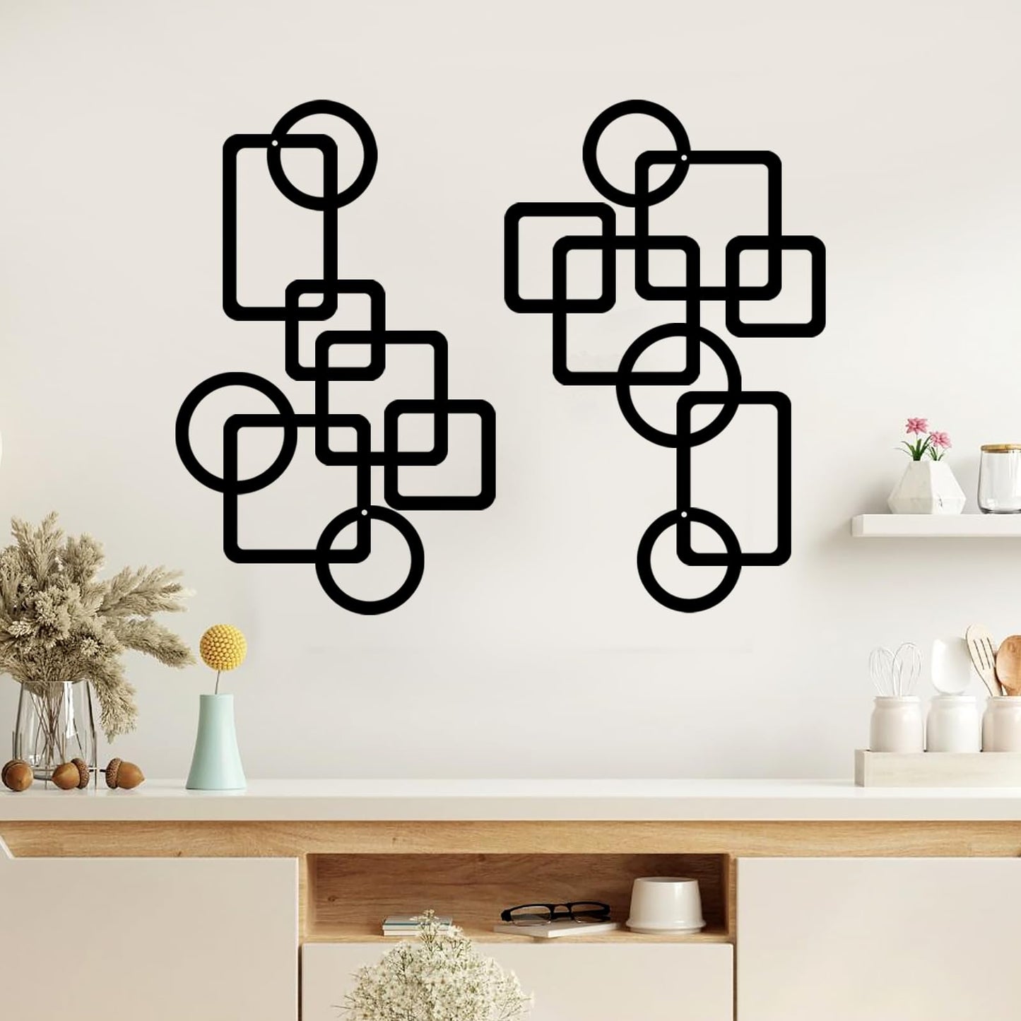 YIYA 2 PCS Black Abstract Metal Wall Art Decoration Minimalist Decor 3D Textured Square Logo Metal Wall Sculpture，for Living Room Bedroom Bathroom Study Room