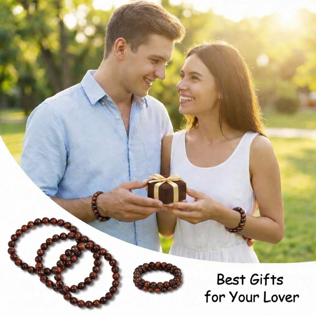 Yochus 60pcs Red Tiger Eye Beads，6mm Healing Power Natural Stone Round Loose Beads for Jewelry Making Earring Necklace DIY Crafts
