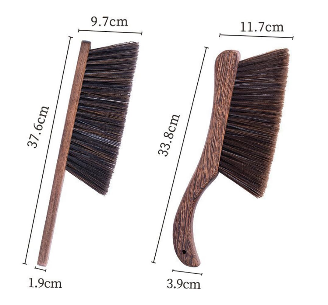 2PCS Hand Broom Cleaning Brushes-Soft Bristles Dusting Brush for Cleaning Car/Bed/Couch/Draft/Garden/Furniture/Clothes,Wooden Handle(Brown)
