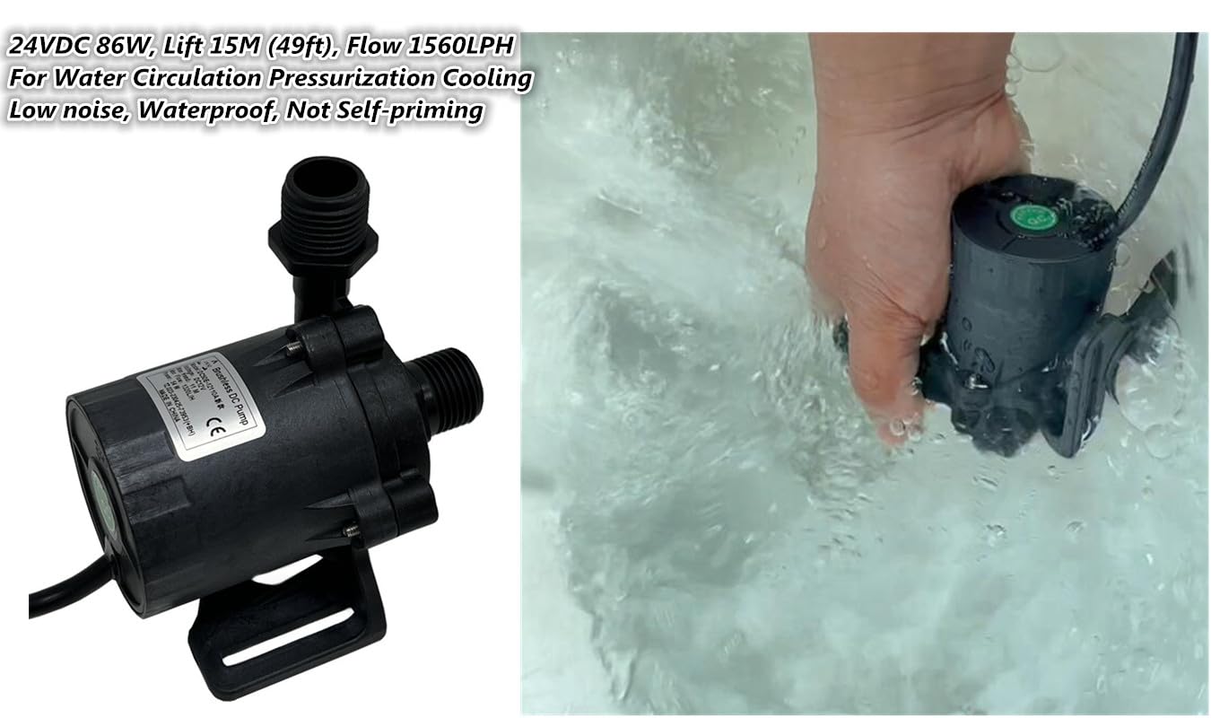 SHYSKY Small Yet Power Brushless DC Water Submersible Pump DC50E-24150S 24V 86W 15M 49ft Lift 412GPH Low Noise Continuous Circulation Cooling Pressure Gardening Sys