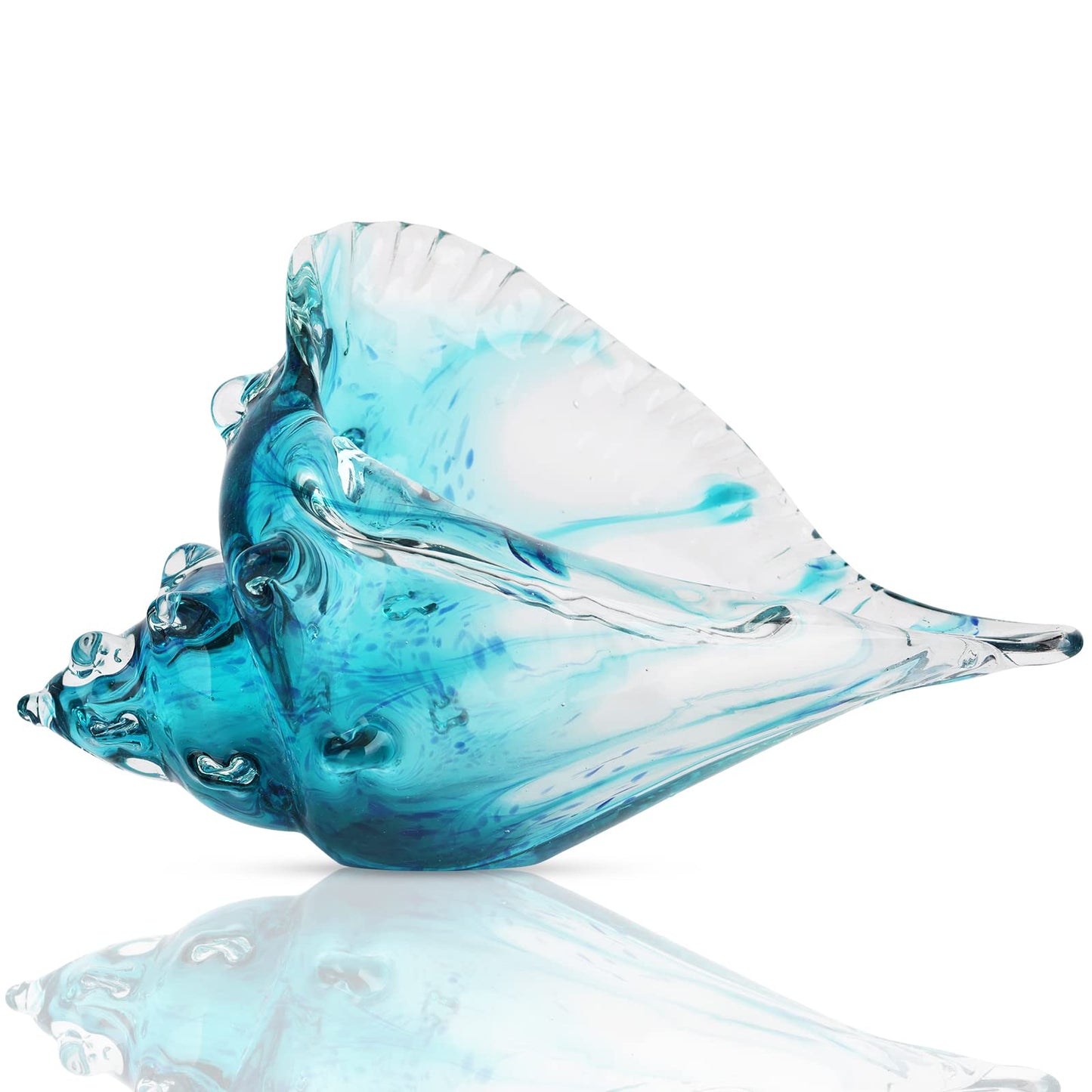 Hand-blown glass conch sculpture, modern green sea glass art decorative conch statue, coastal decor shell sculpture, suitable for living room TV cabinets, offices, shelf decorations and ornaments.