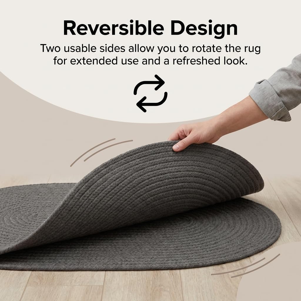 Super Area Rugs Gray Braided Rug Country Kitchen Braided Rugs - Durable Primitive Rug - Oval 3' X 5'