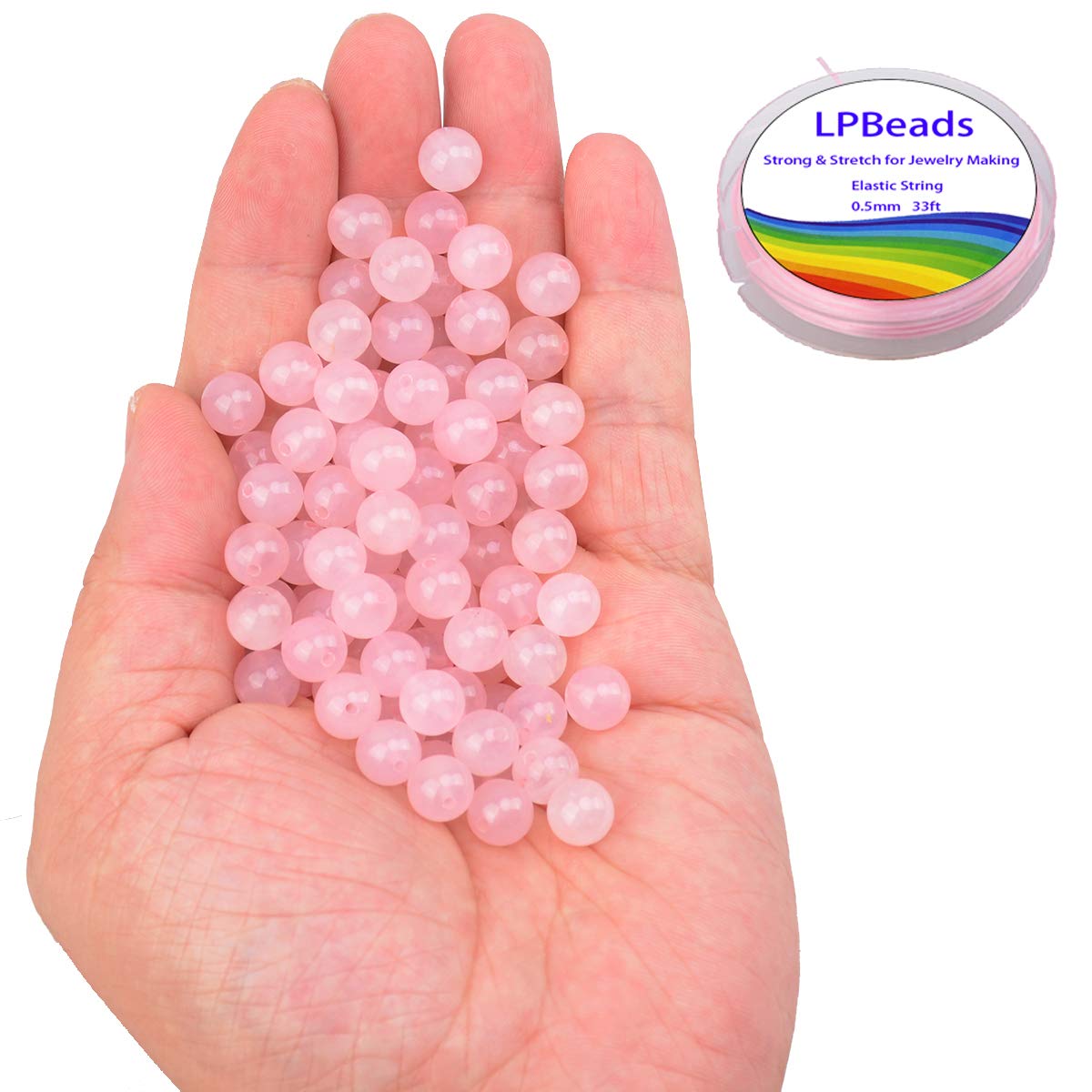 LPBeads 100PCS 8mm Natural Rose Quartz Beads Gemstone Round Loose Beads for Jewelry Making with Pink Stretch Cord