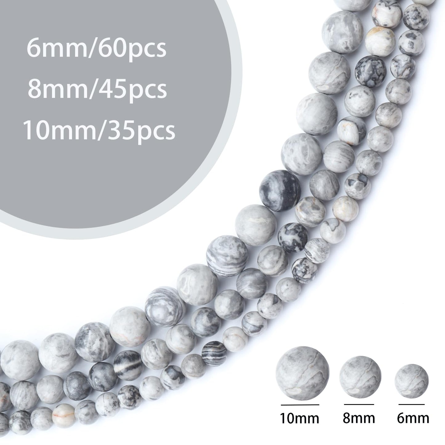 Siomia 60pcs 6mm Natural Map Jasper Gemstone Beads Energy Healing Crystal Round Loose Stone Beads for Jewelry Making, DIY Bracelets Necklaces
