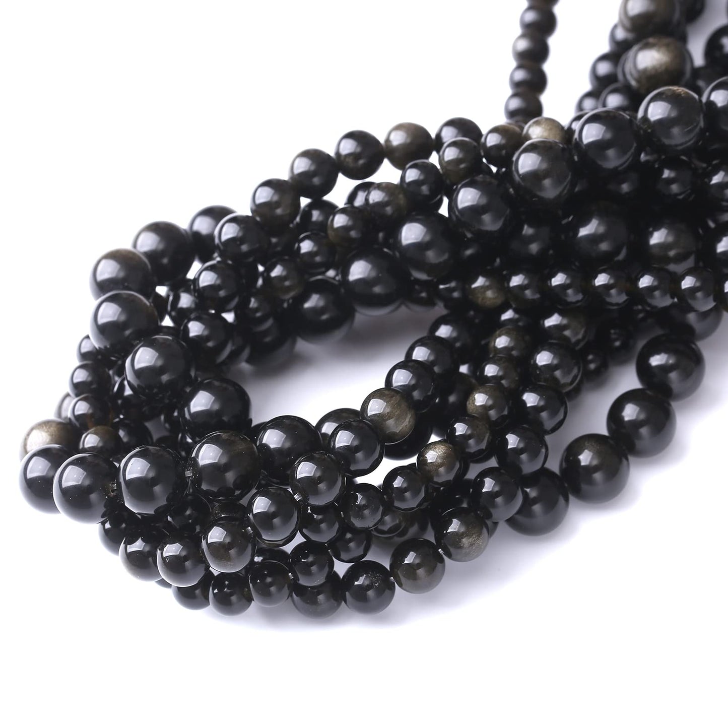 45PCS 8MM Natural Black Golden Obsidian Stone Beads Energy Healing Beads for DIY Jewelry Bracelet Necklace Making for Jewelry Making15Inch
