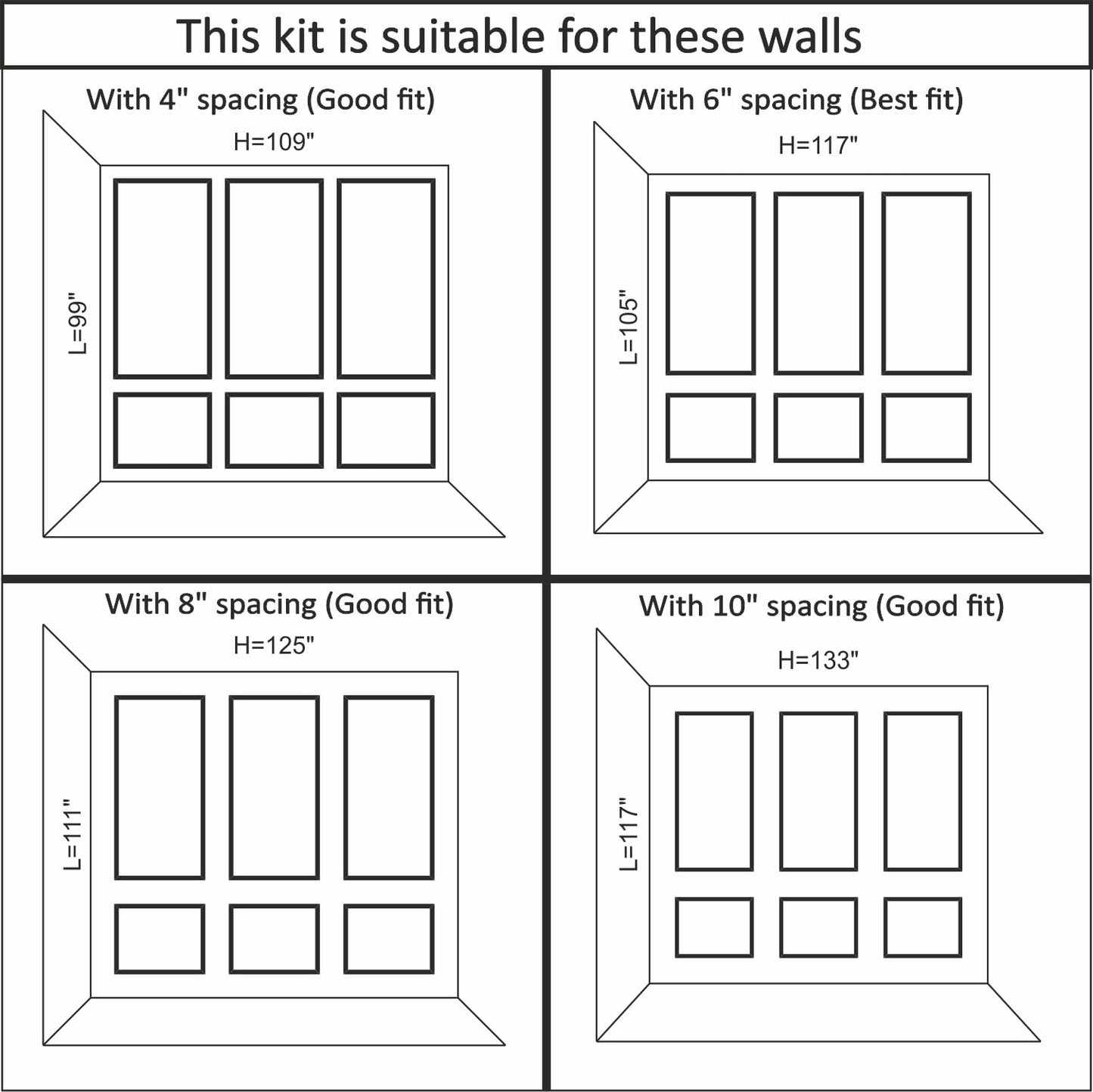 Birdeco Wall Molding Kit, Pre-Cut Wainscoting Panels, Ready to Assemble Moulding Trim for Accent Interior Decor, Easy Install for Living Room, Bedroom, Corridor & Office (3 Top & 3 Bottom Frames)