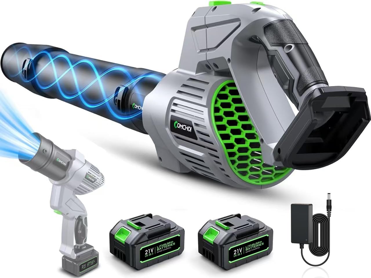 Comchoi Electric Leaf Blower Cordless, 680 CFM 5 Speed Mode, 2 Batteries & Charger, Handheld Leaf Blowers for Lawn Care, Portable Lightweight Grass Blower for Yard, Patio & Outdoor Use