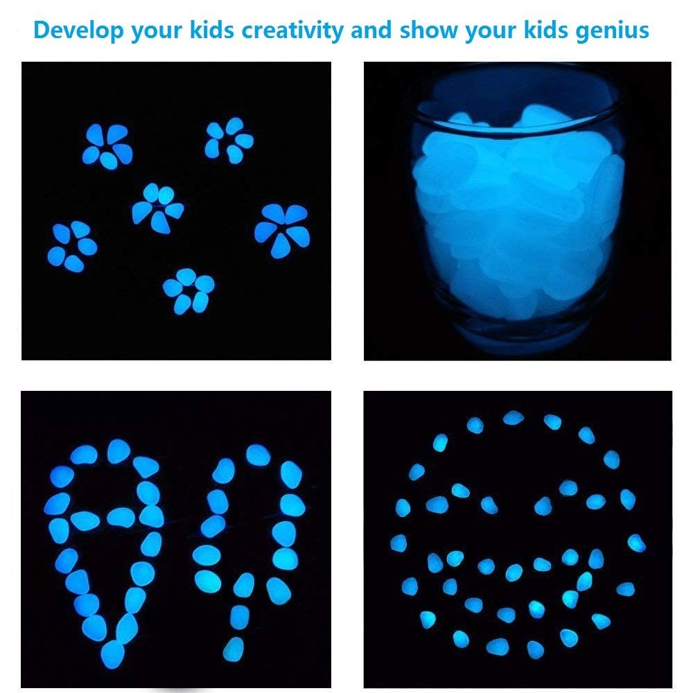 4.8Lbs 1100pcs Glow in The Dark Stones Garden Pebbles Rocks Indoor Outdoor Decor Luminous Stone for Walkways Driveway Yard Grass (White in Daytime, Blue in Night)