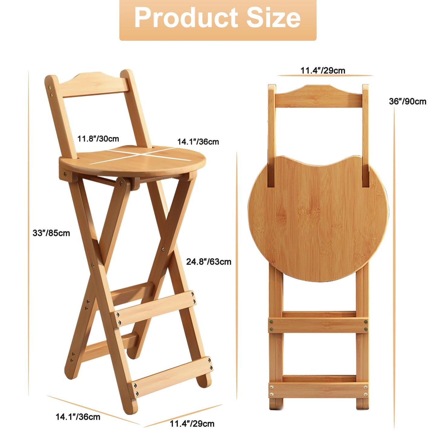 Yuxitia Folding Bar Stool Kitchen 24 inch Folding Kitchen Counter Chair Portable Wooden Bar Stool Outdoor Shop Kitchen Restaurant Coffee Stool 1 (Burlywood)