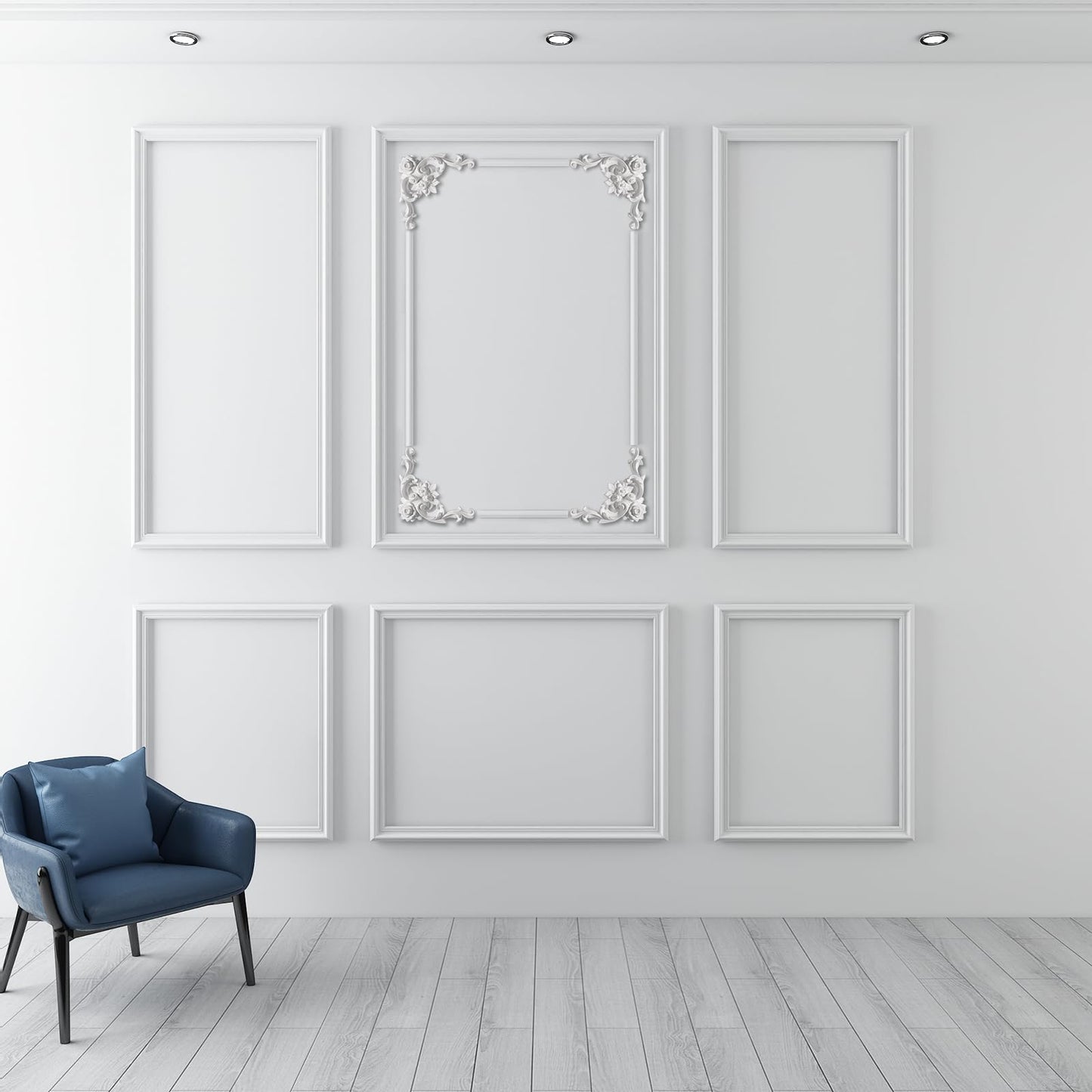 OUZUGIE 3 Set Wall Molding Kit with Flower Corner Pre-Cut Wainscoting Panels for Interior Wall Decor - Installed with Glue(Not Including) 3 Top 3 Bottom