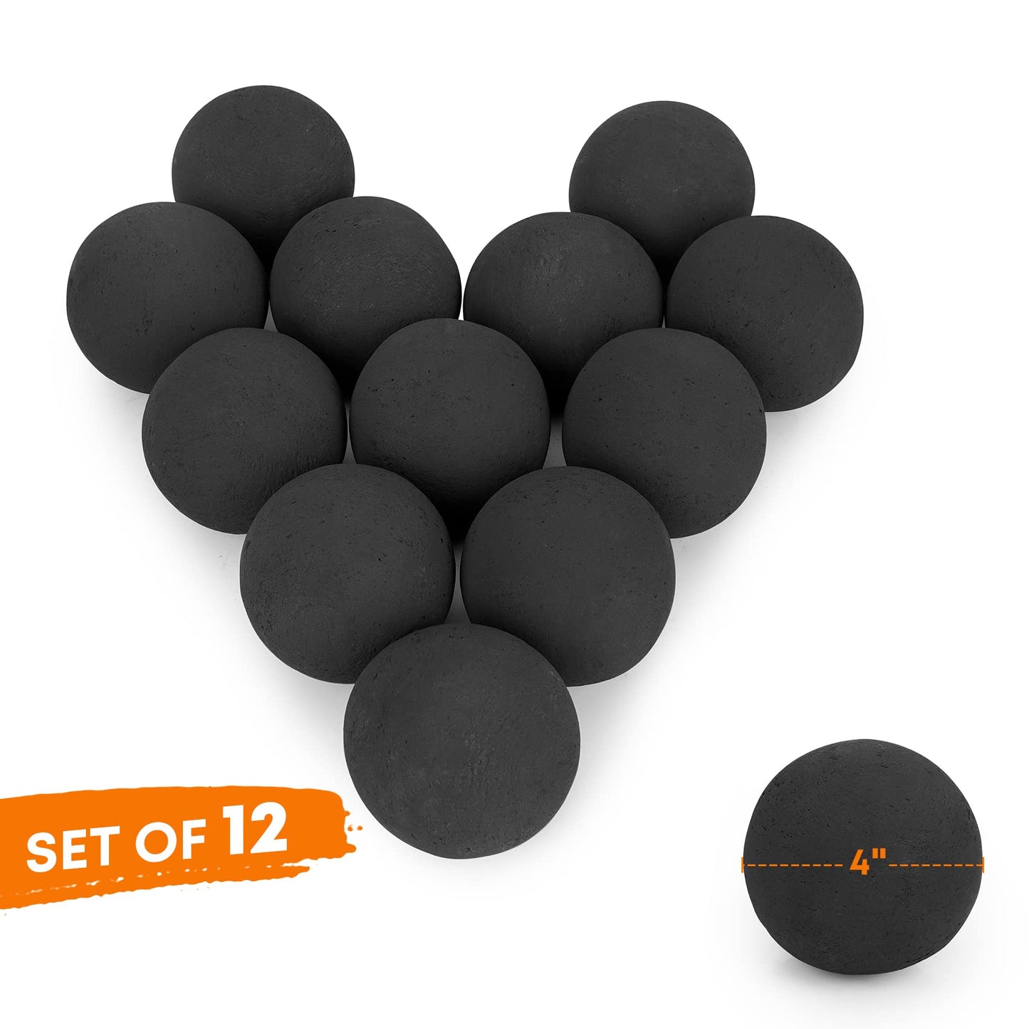 Stanbroil Ceramic Balls - 4” Round Fire Stones for Fire Pit Fire Bowl and Fireplace - Set of 12, Black