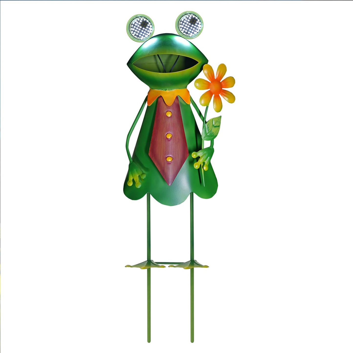 HONGLAND Solar Frog Garden Statue with Blinking LED Eyes, 21“ Metal Frog Yard Decorations Outdoor for Patio Backyard Garden Decor, Unique Birthday Housewarming Gifts for Women Mom Grandma