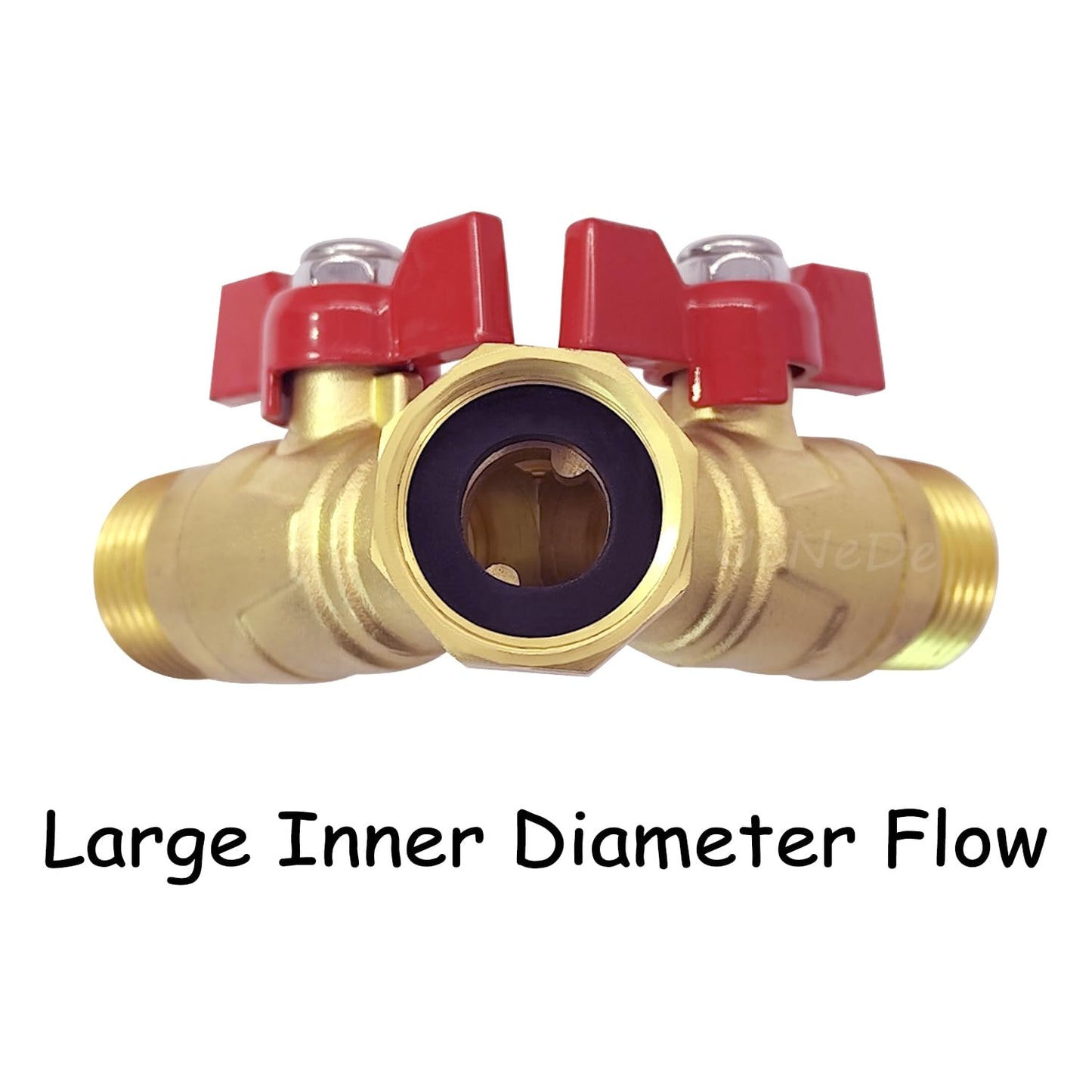 Uenede Brass Full Flow Garden Hose Splitter 3/4" GHT Heavy Duty 2 Way Y Valve Water Hose Shut Off Outdoor Faucet Splitter Connector Adapter with Butterfly Handle