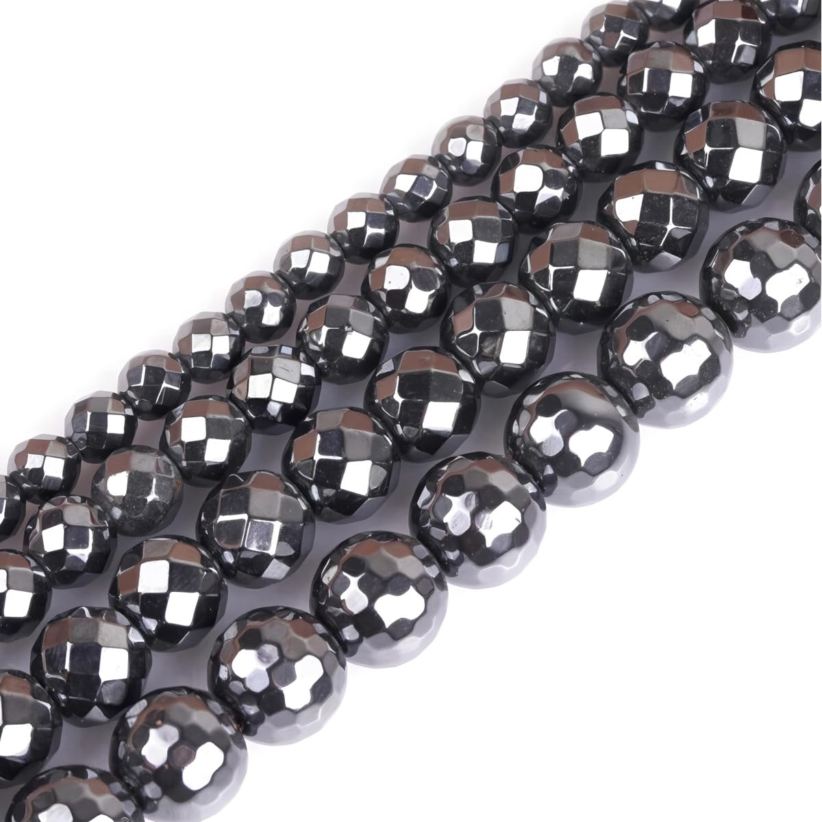 HAAMIIQII 65pcs 6mm Natural Black Hematite Loose Gemstone Beads Faceted Round Spacer Stone Beads for Jewelry Making DIY Bracelets Necklaces Crafting
