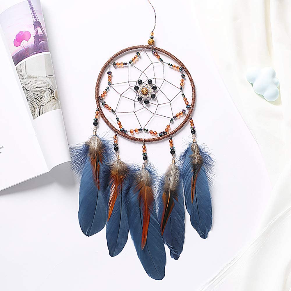 MOONFLY Dream Catcher Handmade Traditional Feather Dreamcatcher Hanging Home Wall Decoration Craft Ornament for Home, Bedroom, Kids, Boys Native American Style Décor (Star)