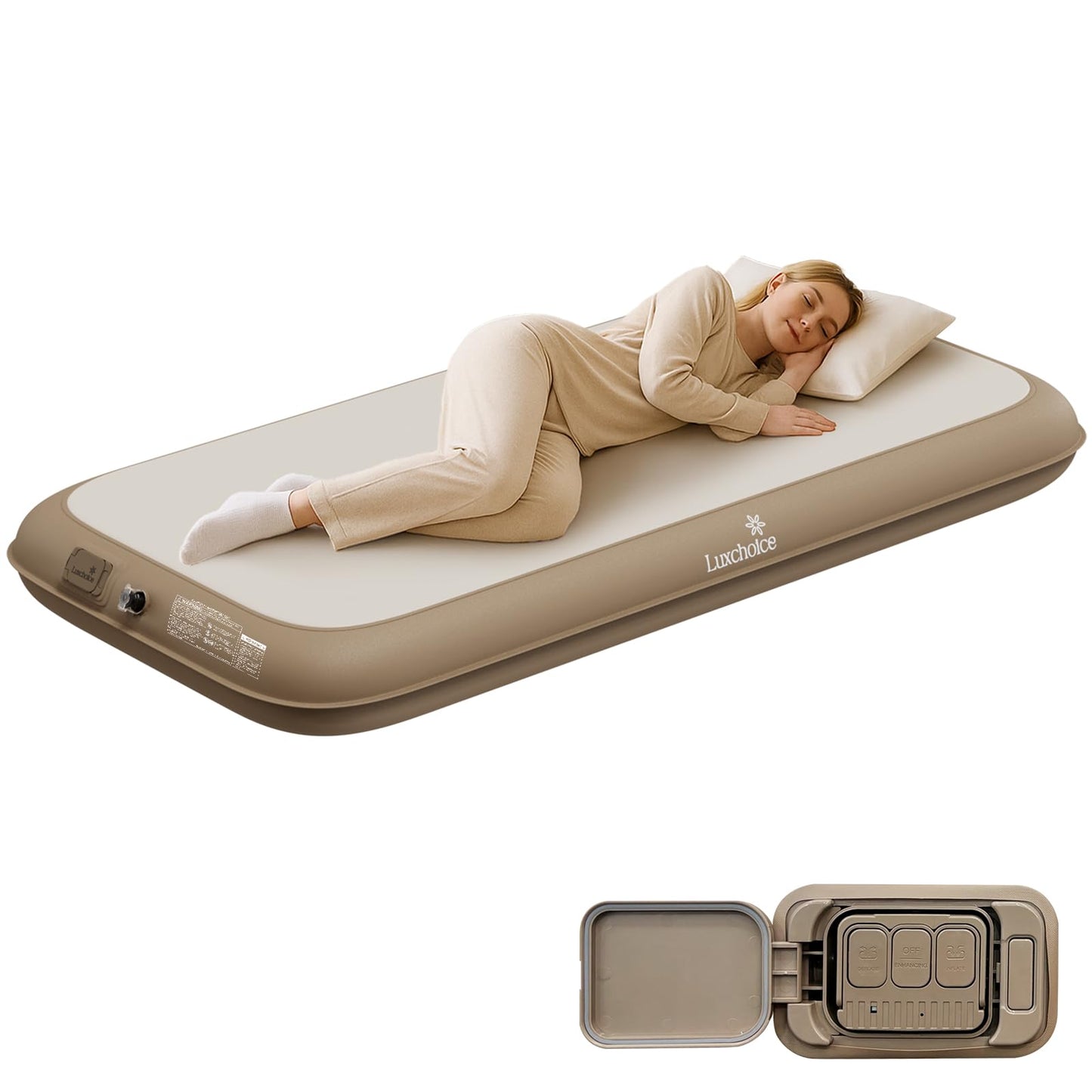 Camping Air Mattress Twin with Built in Pump No Air Leak 2 Mins Upgraded Inflatable Mattress Adjustable Firm 8'' Drop Stitch Fabric Blow up Mattress Support 1100LBS Portable Home Guests Camping Travel