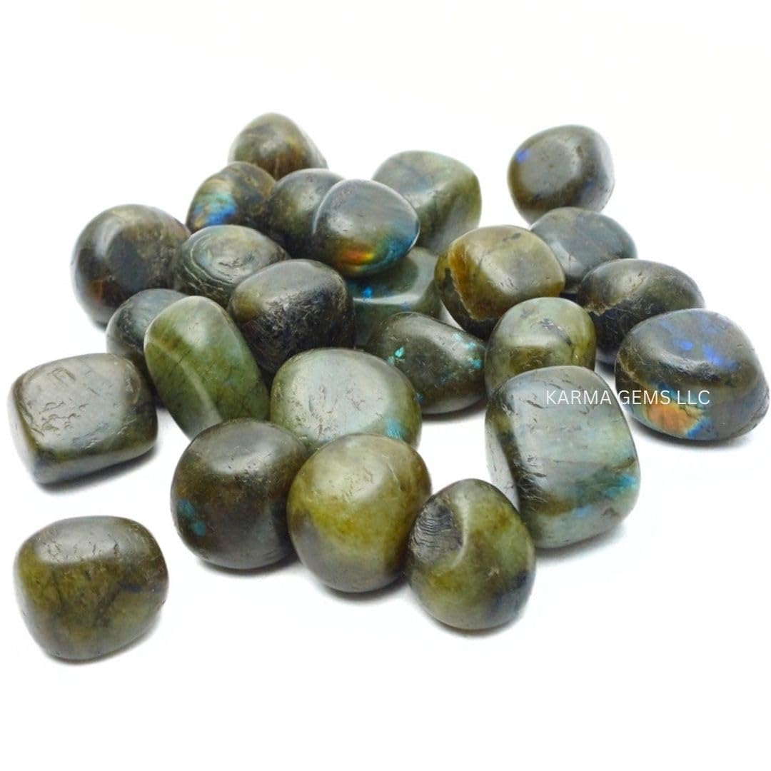 Karma Gems 1lb Labradorite Tumbled Stones - Polished Stones for Positive Energy - Crystal Kit for Fresh Mind & Restful Sleep - Healing Stone for Chakra Balancing-ideal for Gift & Home Decor (15-25 Mm)