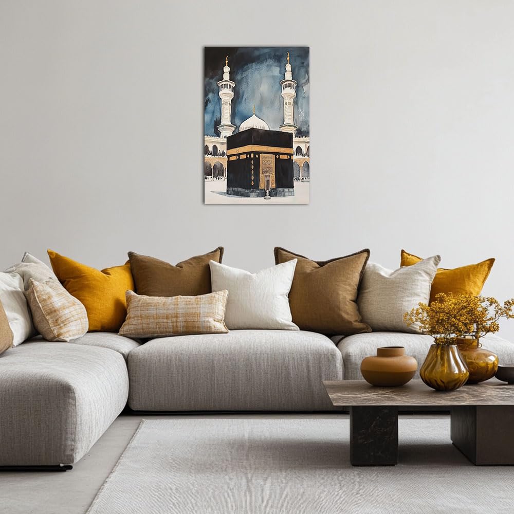 TIEHAOMAI Islamic Mosque Canvas Wall Art, Mecca Kaaba Poster Prints, Framed, 12x18 inch (30x45cm), Living Room, Bedroom, Office Decor