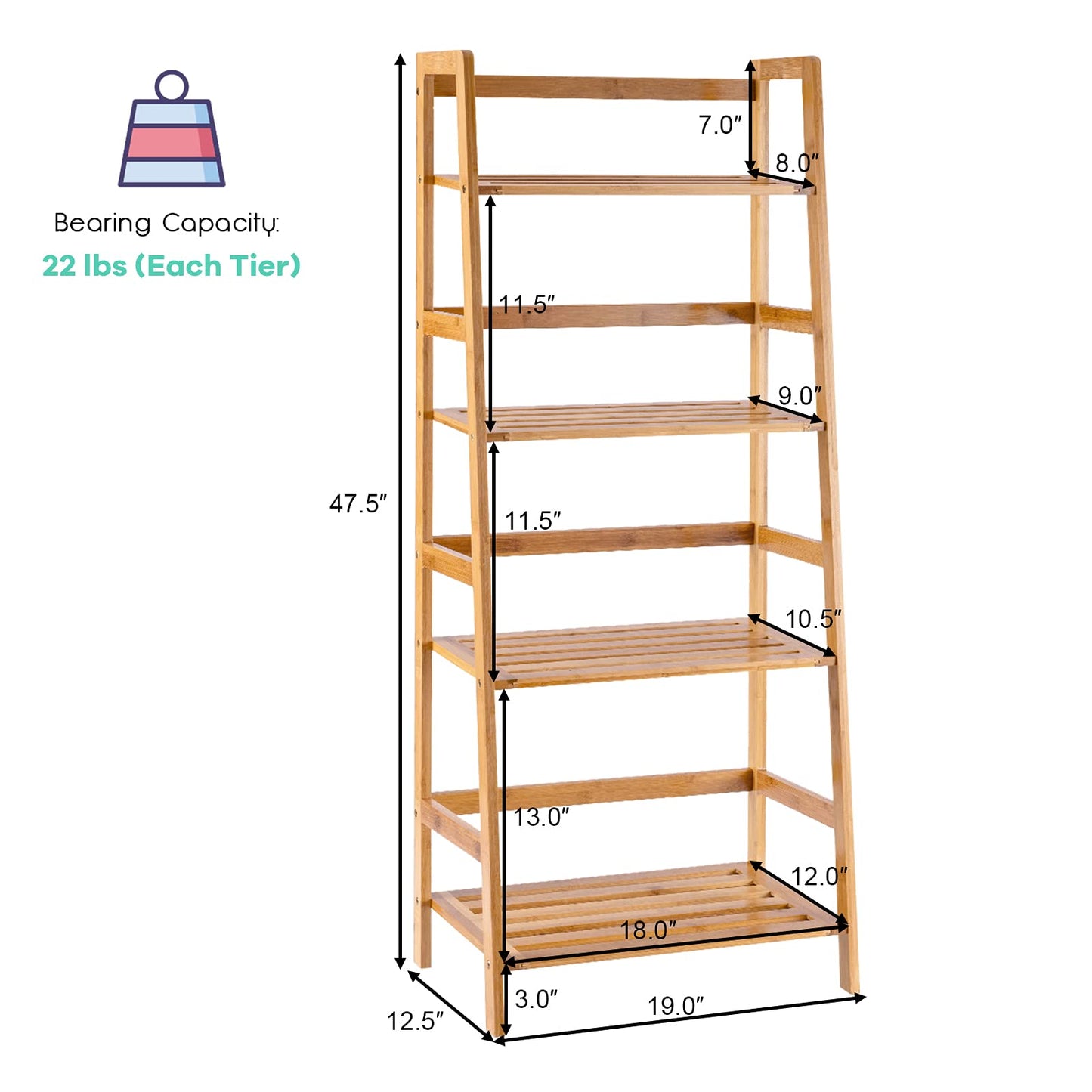 Giantex 4-Tier Bamboo Plant Stand Flower Pots Holder Display Shelf, 47.5inch Ladder Shelf Plants Organizer Rack for Patio Balcony Garden Home, Bookcase Planter Storage Shelving Unit Indoor Outdoor