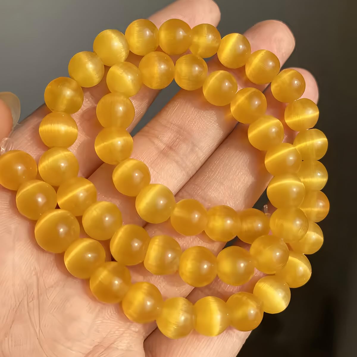 HAAMIIQII 8mm Golden Yellow Cat Eye Glass Round Crystal Stone Loose Gemstone Beads for Jewelry Making Bracelets Necklaces Earrings Crafts (45-50pcs)