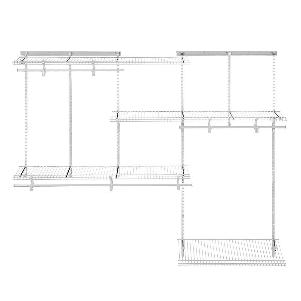 ClosetMaid ShelfTrack Wire Closet Organizer System, Adjustable from 5 to 8 Ft., with Shelves, Clothes Rods, Shoe Shelf, Hardware, Durable Steel, White