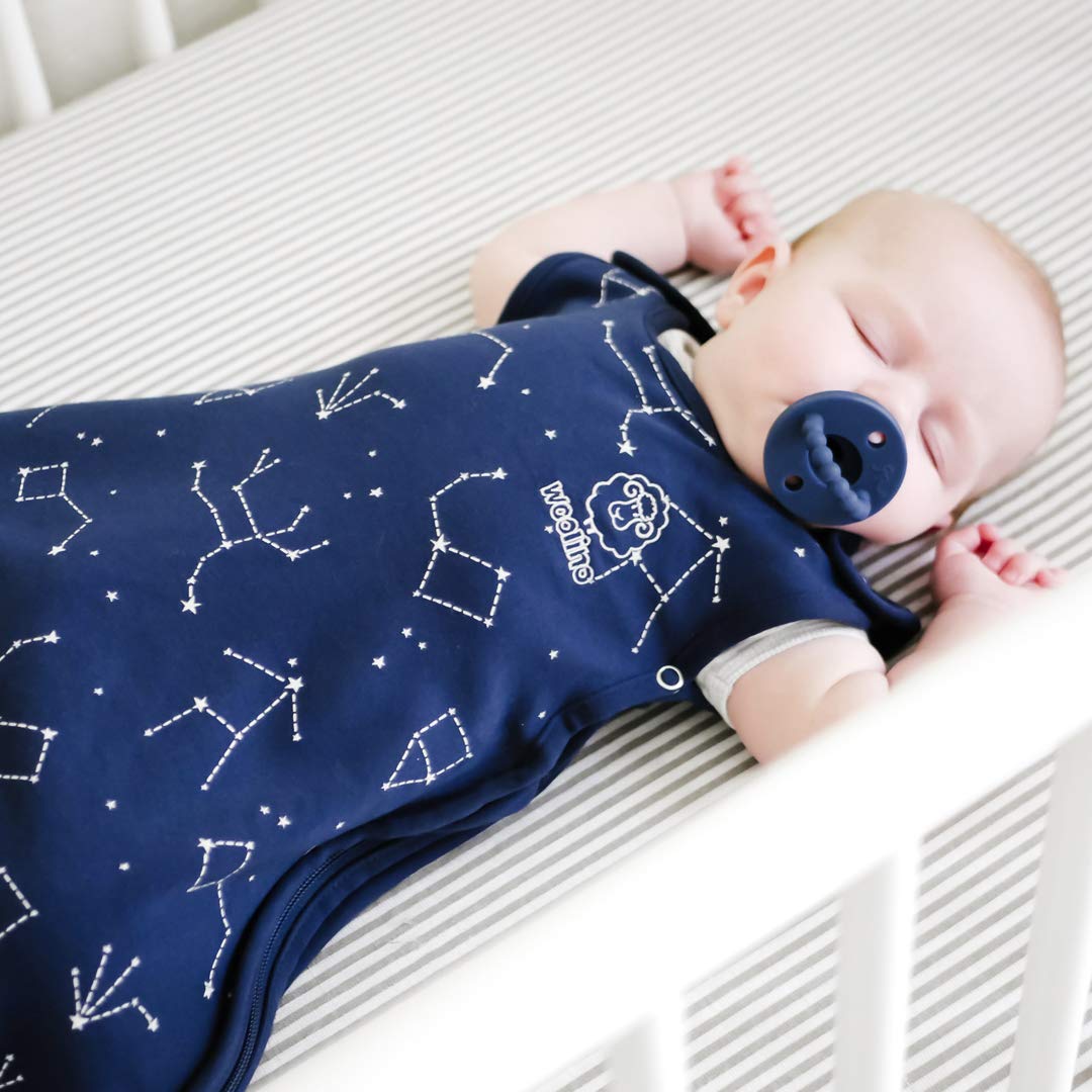 Woolino Ultimate Baby Sleep Sack – 4 Season Merino Wool Sleeping Bag, Organic Cotton Outer, Temp Regulating Blanket, Adjustable Sleep Sack Universal Size 2–24 Months - Night Sky