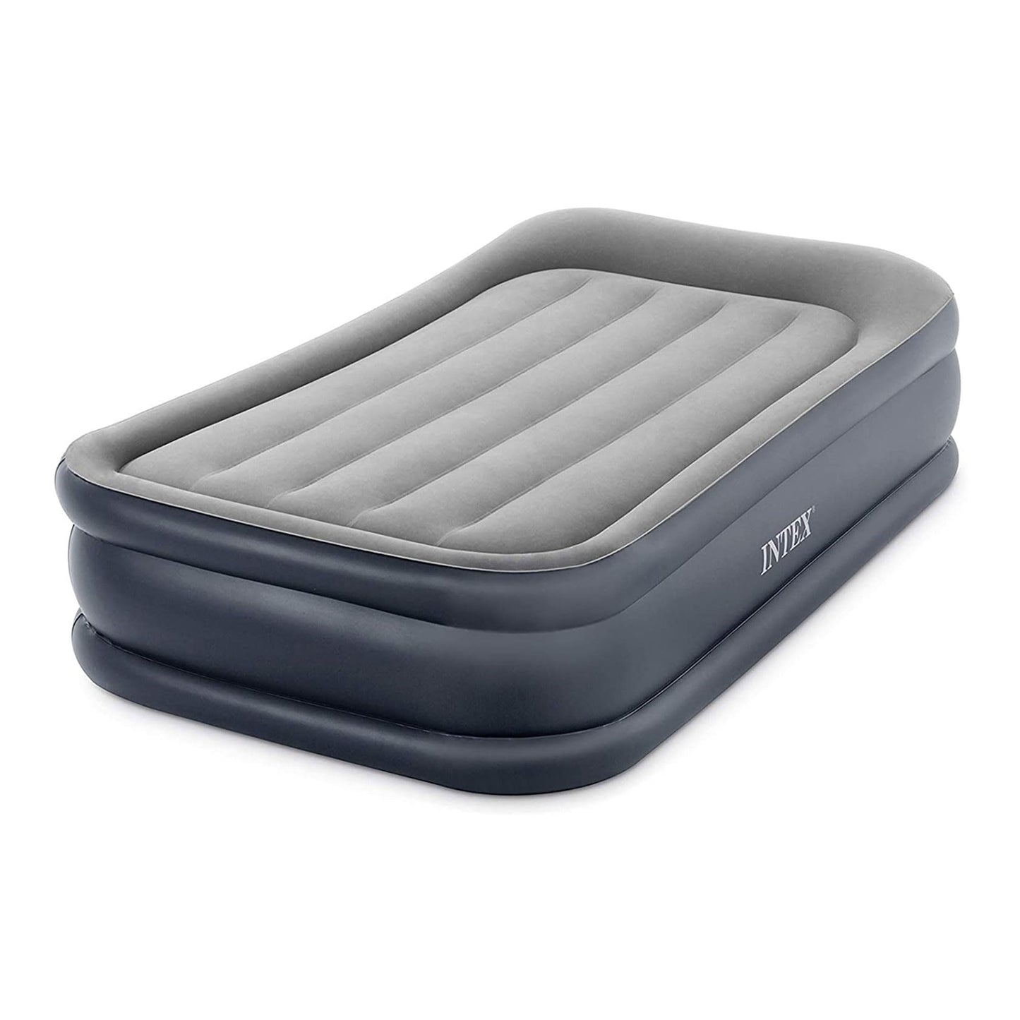 INTEX 64131ED Dura-Beam Plus Deluxe Pillow: Fiber-Tech – Twin Size – Built-in Electric Pump – 16.5in Bed Height – 300lb Weight Capacity