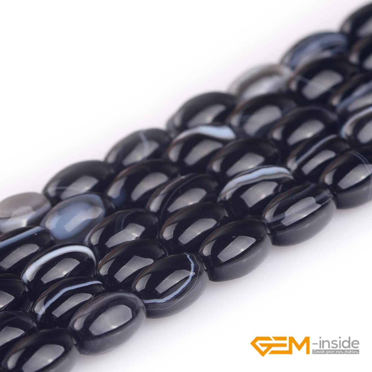 GEM-Inside 6x9mm Natural Black Botswana Onyx Agate Stone Semi Precious Rice Olive Oval Chakras Beads for Jewelry Making DIY Handmade Craft Supplies 15"