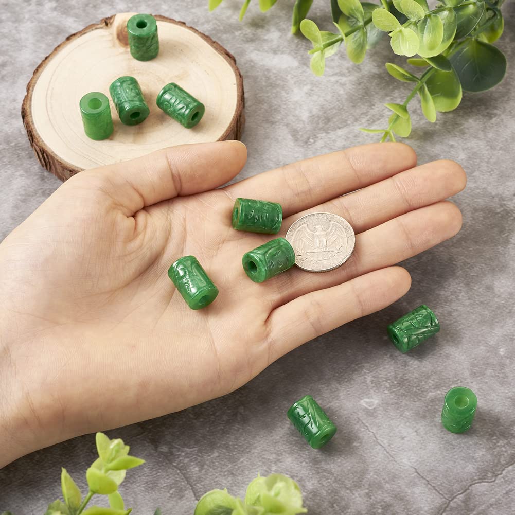 Fashewelry 10Pcs Natural Myanmar Jade Stone Large Hole Beads Column Engraving Gemstone European Charm Beads Tube Shape Healing Chakra Gems Loose Spacers for Jewelry Making 4.5-5mm Hole