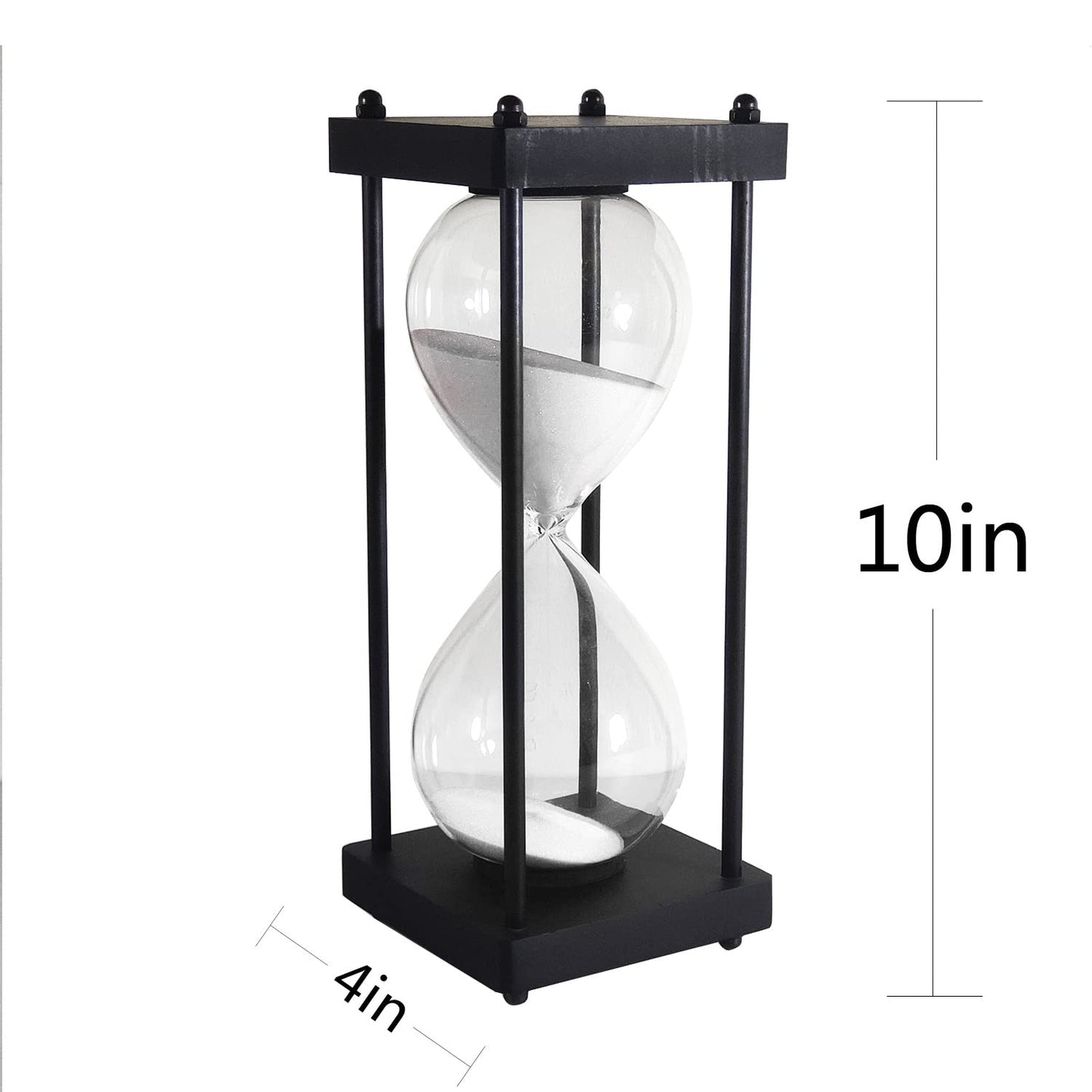 Large Hourglass Timer 60 Minute, Decorative Black Frame Sandglass with White Sand