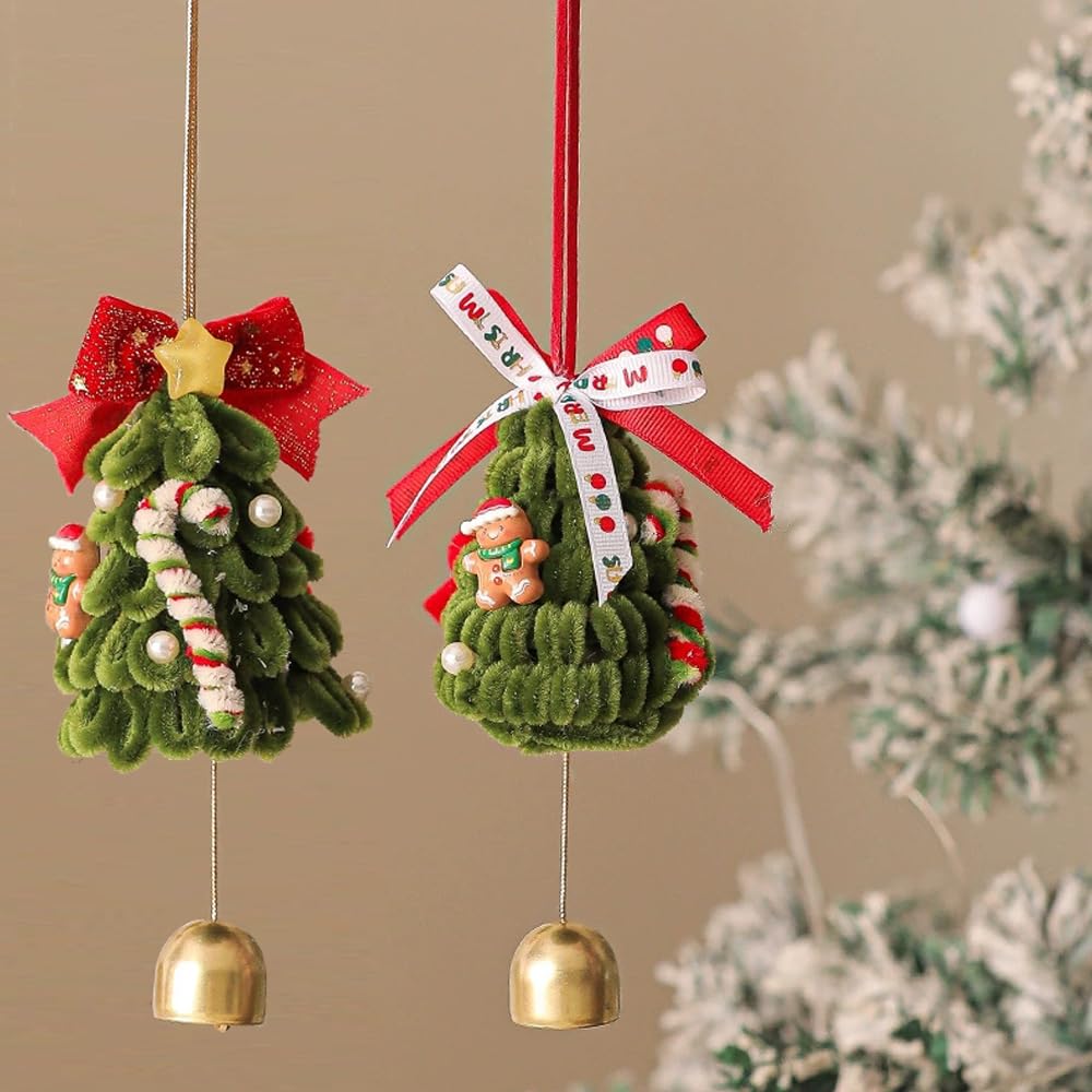 2PCS Christmas Tree Bell Pipe Cleaner Ornaments - Handmade Festive Hanging Decor for Christmas Tree, Home