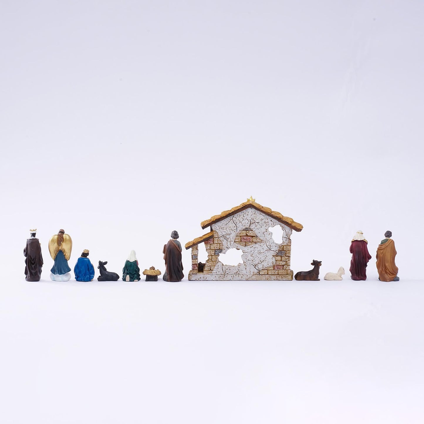 QZLUJIANG Traditional Christmas Nativity Scene Set with Stable, 12 Piece Resin Figurine Collection, Holiday Religious Decor (3.3inch)