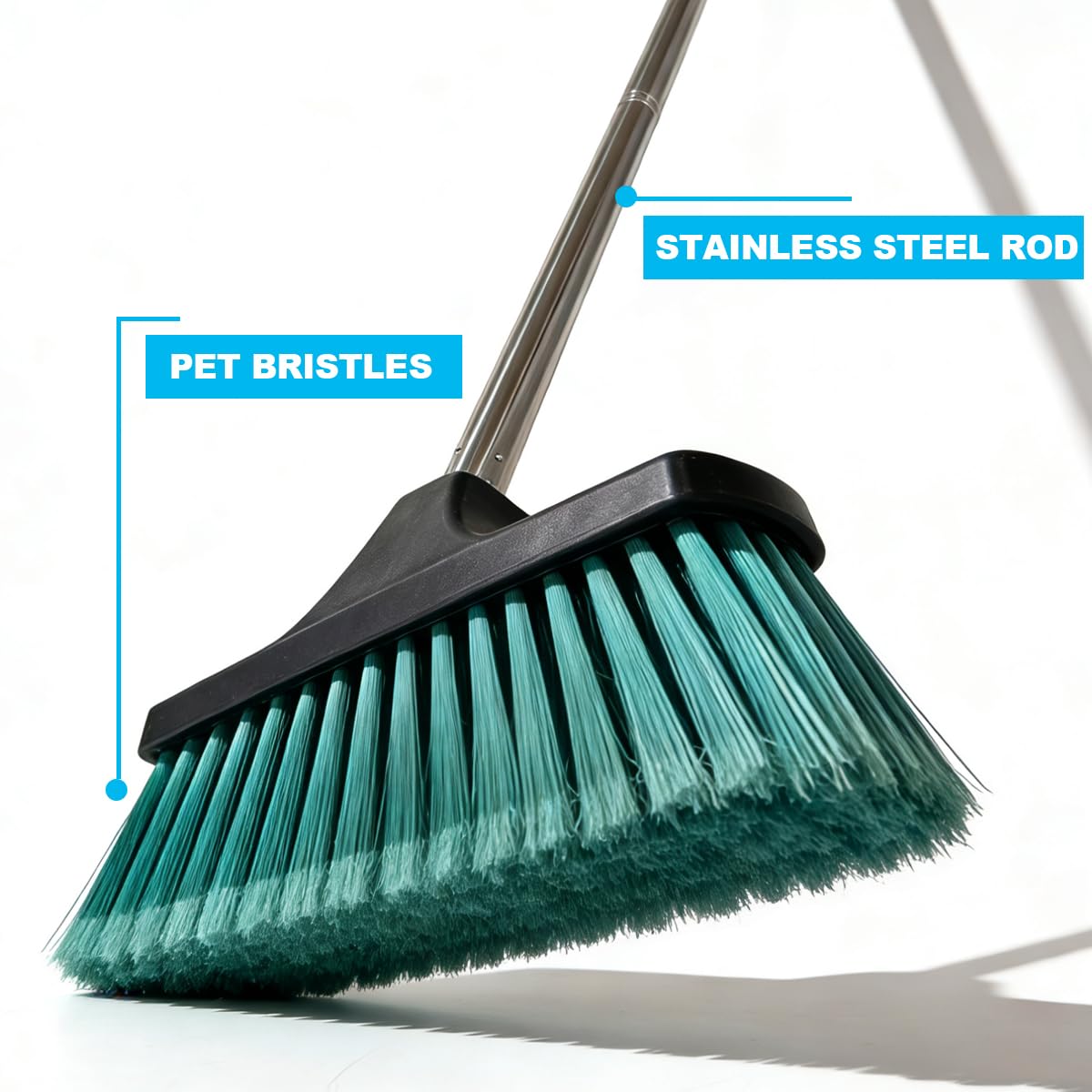 Xifando Small Floor Scrub Brush with 4-Section Stainless Steel Handle, 52" Adjustable Long Handle, 5-Row Dense Flagged Bristles, for Tile, Bathroom, Patio, Indoor & Outdoor Cleaning (Black+Green)